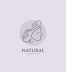 Vector Logo for business in the industry of beauty, health, personal hygiene. Linear stylized image of a female face. Logo for beauty salon, health industry, makeup artist, young girl. Abstract faces.