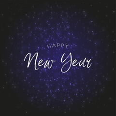 Happy new year text message on starry dark blue background, Merry Christmas. Vector illustration.