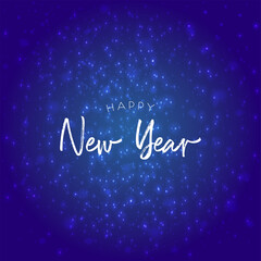 Fototapeta na wymiar Happy new year text message on starry blue background, Merry Christmas. Vector illustration.