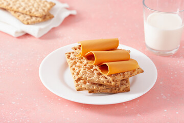 crispbread with Norwegian brunost traditional brown cheese