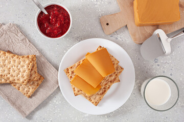crispbread with Norwegian brunost traditional brown cheese