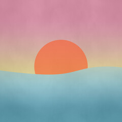 Abstract colorful sunset at the sea illustration with orange, pink and blue colors on grunge background - 458719108