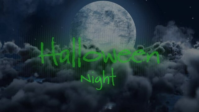 Animation of halloween night over full moon and night sky background