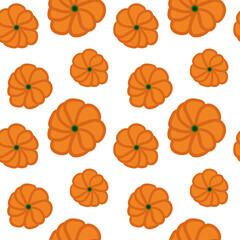 Pumpkin seamless pattern view above. Vector cartoon pumpkin isolated on white background. Halloween decoration, wallpaper, textile.