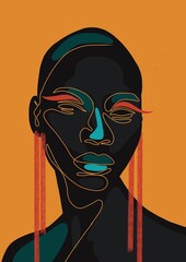 Stylish woman against orange background, illustration