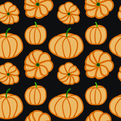 Pumpkin seamless pattern. Vector cartoon pumpkin isolated on black background.