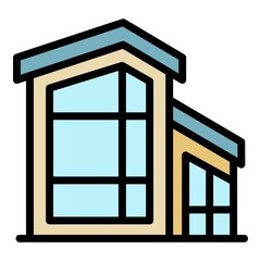 House with large windows icon. Outline house with large windows vector icon color flat isolated