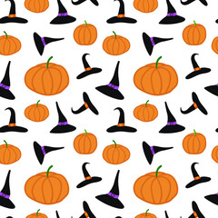 Witch hat and pumpkin halloween seamless pattern
