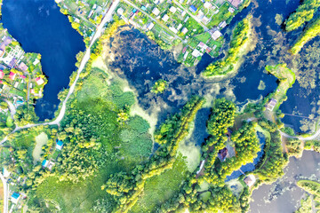 Top view of the flooded houses