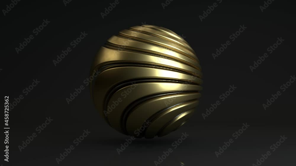 Poster loop 3d animation of an abstract golden sphere with a wavy surface, smooth convolutions that constan