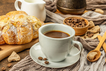 Coffee and croissant, good morning and breakfast concept
