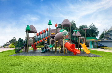 Colorful playground on yard in the park. - 458725368