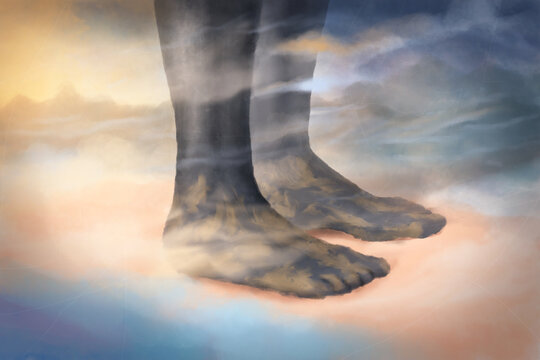 Feet and toes of iron and clay, biblical painting illustration