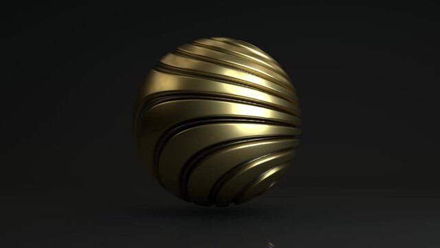 Loop 3d animation of an abstract golden sphere with a wavy surface, smooth convolutions that constantly change shape.