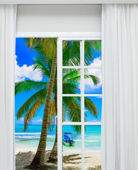 tropical paradise from an open door at home