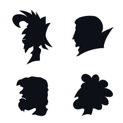 Silhouettes of persons Bad characters heroes for halloween books Dracula musician rocker bandit logo icon sign Decorative elements Cartoon abstract game design Fashion print clothes greeting card ad