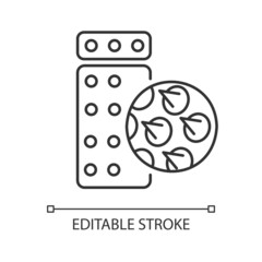 Acupressure massage mat and pillow linear icon. Needle stimulation pad. Acupuncture. Thin line customizable illustration. Contour symbol. Vector isolated outline drawing. Editable stroke