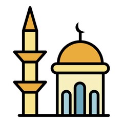 Minaret and dome mosque icon. Outline minaret and dome mosque vector icon color flat isolated