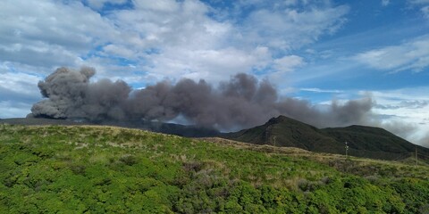 Eruption of the volcanic Mt. Aso eruption