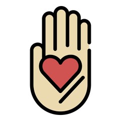 Obraz premium Heart on the palm icon. Outline heart on the palm vector icon color flat isolated