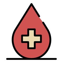 Fototapeta premium Blood drop with cross icon. Outline blood drop with cross vector icon color flat isolated