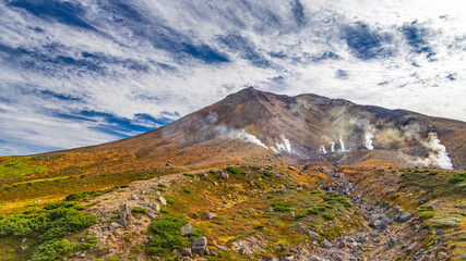 旭岳　秋　火山　噴煙