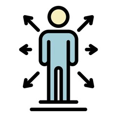 Human and arrows icon. Outline human and arrows vector icon color flat isolated