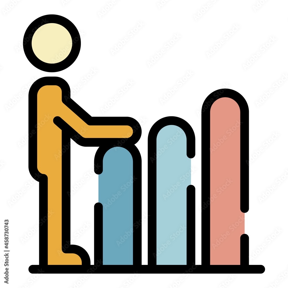 Poster man and rating chart icon. outline man and rating chart vector icon color flat isolated