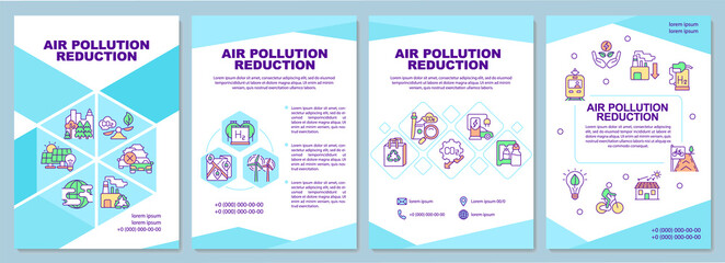 Fototapeta na wymiar Air pollution reduction brochure template. Renewable energy sources. Flyer, booklet, leaflet print, cover design with linear icons. Vector layouts for presentation, annual reports, advertisement pages