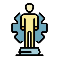 Person and gear icon. Outline person and gear vector icon color flat isolated
