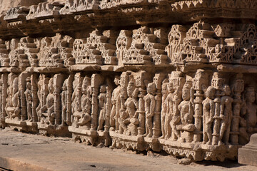 Close-up of sculptures, Rani Ki Vav, Patan, Gujarat, India. Stepwell has seven levels of stairs with more that 500 sculptural panels