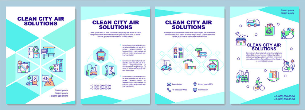 Clean city air solutions brochure template. Air purification system. Flyer, booklet, leaflet print, cover design with linear icons. Vector layouts for presentation, annual reports, advertisement pages
