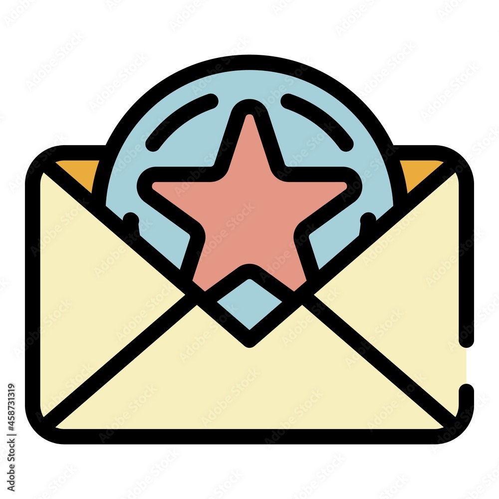 Poster rating star in the envelope icon. outline rating star in the envelope vector icon color flat isolate
