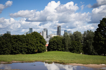 View from Tauras hill on Vilnius in summer, cloudy sky