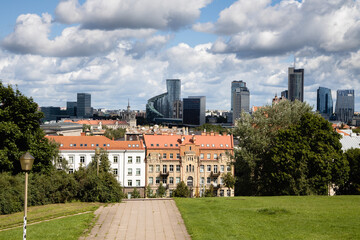 Fototapeta na wymiar View from Tauras hill on Vilnius in summer, cloudy sky