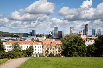 View from Tauras hill on Vilnius in summer, cloudy sky