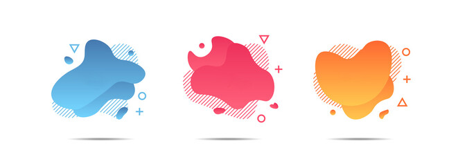 Colored fluid elements for minimal banner, logo, and etc. Set of abstract geometric shapes fluid shapes. Futuristic trendy dynamic elements. Abstract memphis background.