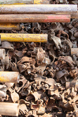 Scaffolding in pieces on a construction site