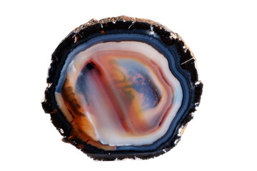 Macro mineral stone Yellow, brown Agate breed a white background close up