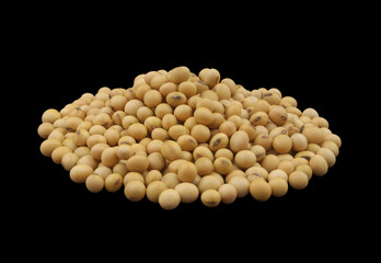 Heap of soy beans isolated on black background