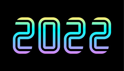 Happy New 2022 Year. Holographic number 2022, bold hologram. New year and christmas Design for calendar, greeting cards or print. Greeting card, Festive poster and banner. Vector illustration
