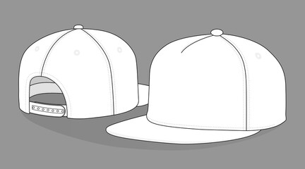 Blank White Hip Hop Cap with Snap-Back Strap Closure Template on Gray Background, Vector File.