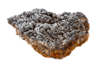 Macro mineral Hematite stone on a white background close-up