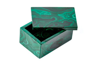 macro.malachite boxes on white background