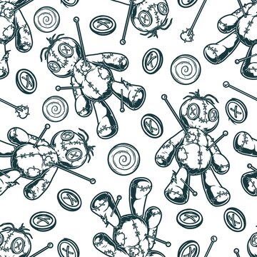 Halloween night monochrome seamless pattern