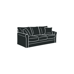 Sofa Icon Silhouette Illustration. Home Furnitures Vector Graphic Pictogram Symbol Clip Art. Doodle Sketch Black Sign.