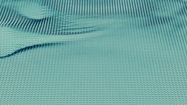 Minimalistic colorful rippling background. Design. Geometric motion pattern with wavy surface of many rows of particles.