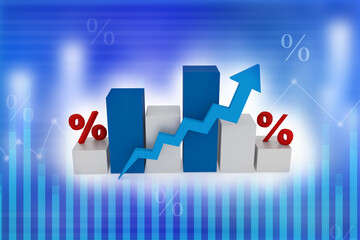 3d illustration graph with percentage bussiness concept
