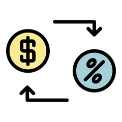 Lease money convert icon. Outline lease money convert vector icon color flat isolated