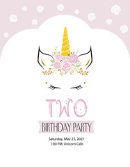 Birthday party invitation with unicorn